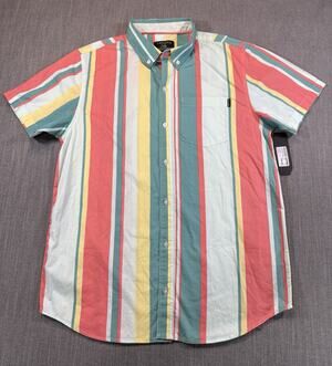 Empyre Mens Multicolor Striped Short Sleeve Shirt XL Cotton Retro Camp Bowling